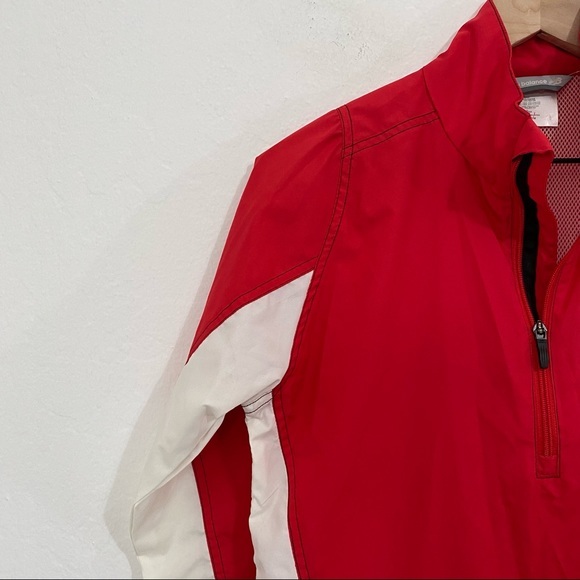New Balance Women's M Red Colorblock Half Zip Windbreaker Jacket Collared - Picture 2 of 9